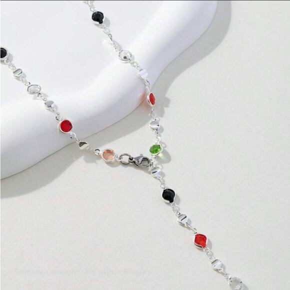 Y Lariat Sterling Silver Zircon Multicolor Necklace - Picture 5 of 7